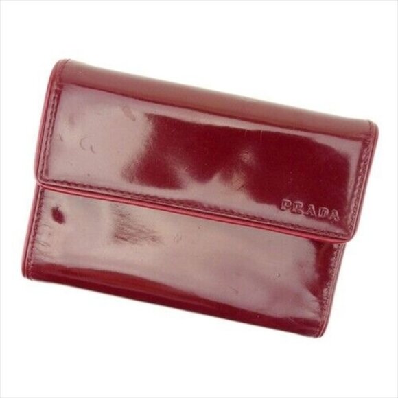 Prada Trifold Logo Red leather Woman Authentic Used F1432 - Picture 1 of 7